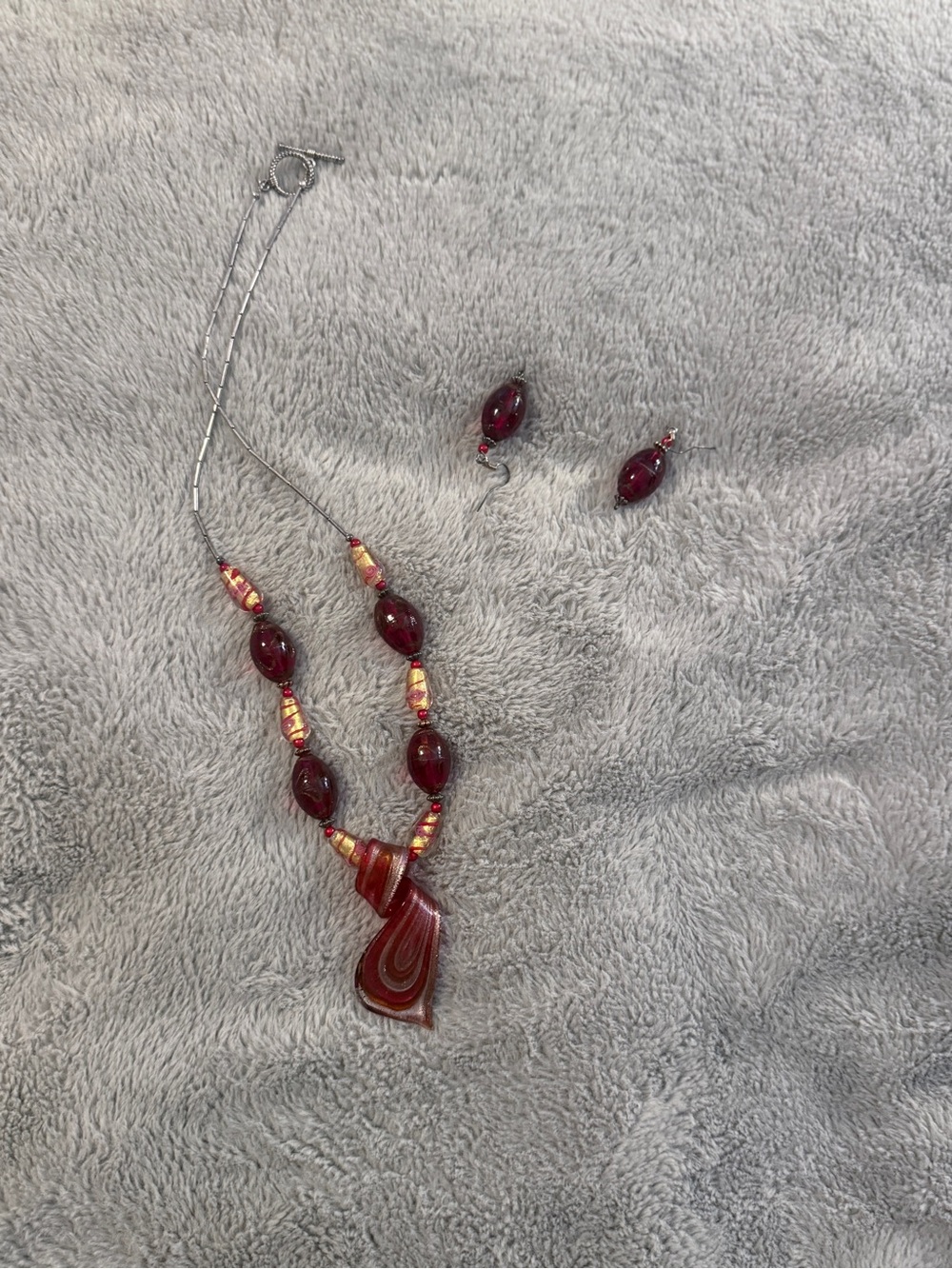Authentic Murano Red & Gold Venetian Style Glass Bead Jewelry Set